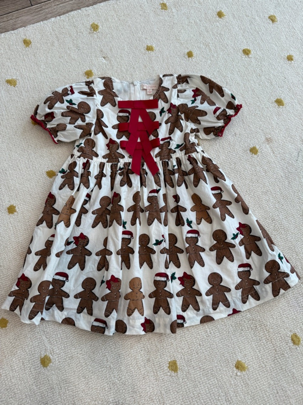 Pink Chicken Gingerbread Print Holiday Dress with Red Ribbons